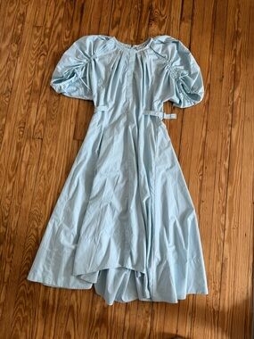 3.1 Phillip Lim Pale Blue Poplin Ruched Sleeve Midi Dress Size 12